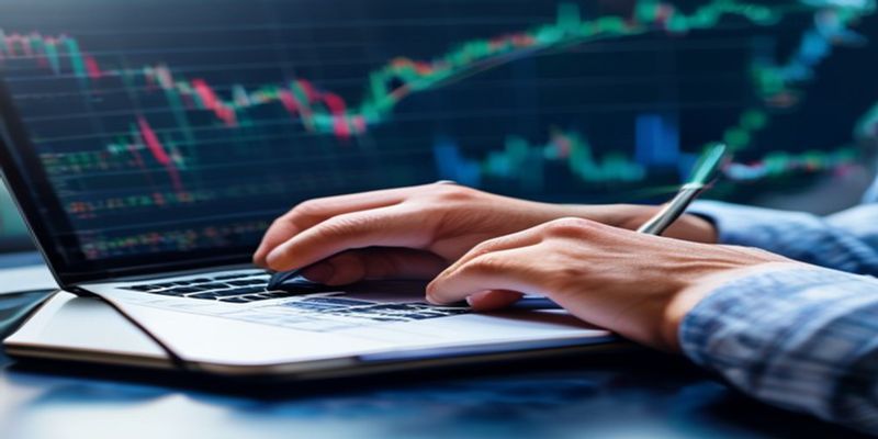 trader writing in a journal with a laptop nearby
